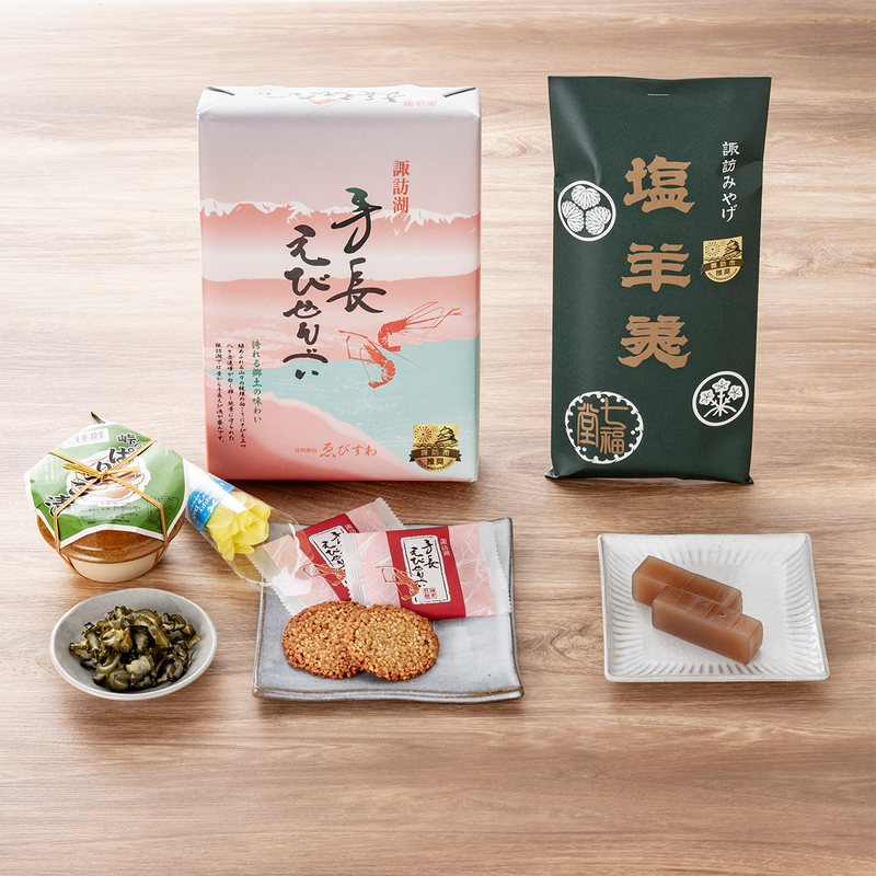【父の日ギフト】荻野屋が選んだ信州の味 3品セット｜漬物・手長えびせんべい・羊羹